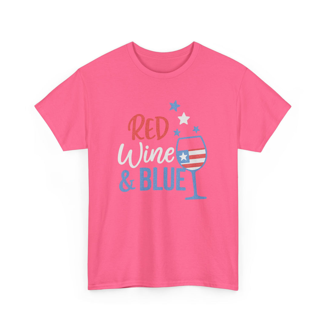 Buy Red Wine & Blue Unisex Heavy Cotton Tee - Perfect for Summer Parties, 4th of July Celebrations, Wine Lovers, Casual Wear, Gift Idea | Trendy, Comfortable & Affordable Online