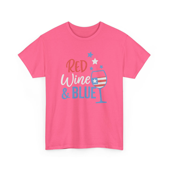 Buy Red Wine & Blue Unisex Heavy Cotton Tee - Perfect for Summer Parties, 4th of July Celebrations, Wine Lovers, Casual Wear, Gift Idea | Trendy, Comfortable & Affordable Online