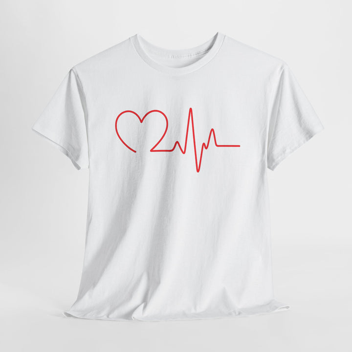 Buy Heartbeat Love Unisex Heavy Cotton Tee – Minimalist Heartline Design for Romantic & Everyday Style | Trendy, Comfortable & Affordable Online