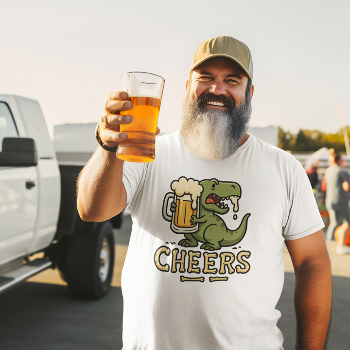 Buy Cheersaurus Rex Beer Tee – Dino Drinker Unisex Cotton Shirt | Trendy, Comfortable & Affordable Online