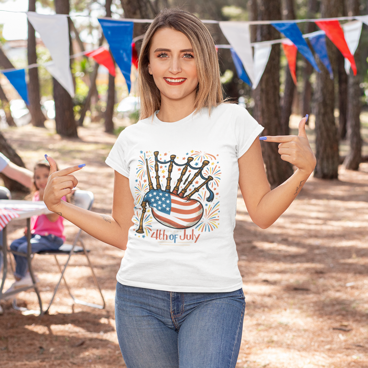 Buy 4th of July American Bagpipe Unisex Cotton Tee – Patriotic USA Fireworks Graphic Shirt | Trendy, Comfortable & Affordable Online