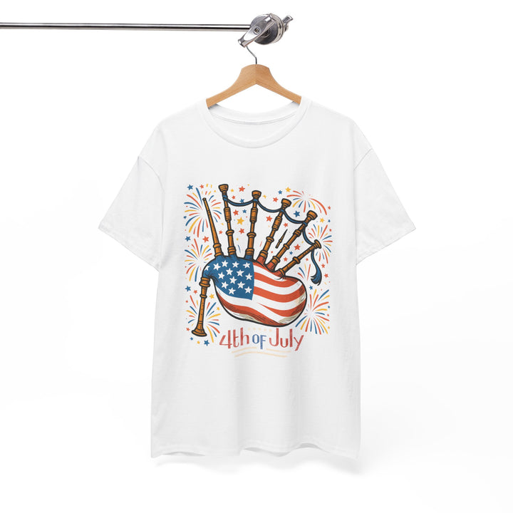 Buy 4th of July American Bagpipe Unisex Cotton Tee – Patriotic USA Fireworks Graphic Shirt | Trendy, Comfortable & Affordable Online